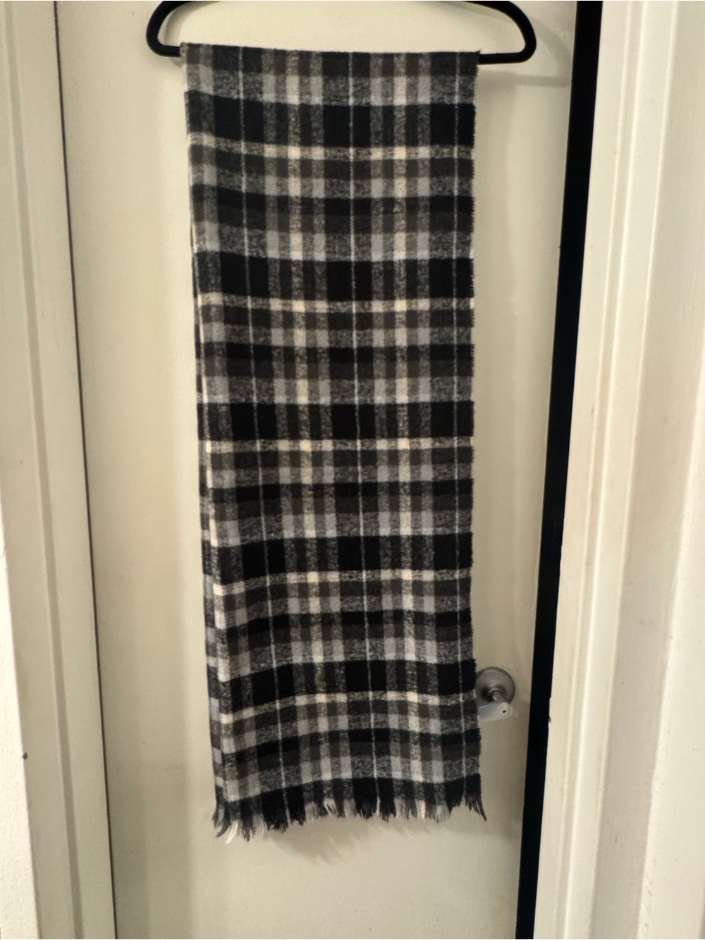 Plaid Black and White Wool-Blend Throw Scarf